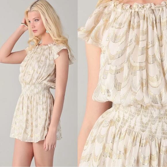 Rachel Zoe Frankie Metallic Silk Chiffon Grecian Peasant Mini Dress 4 - Picture 4 of 12